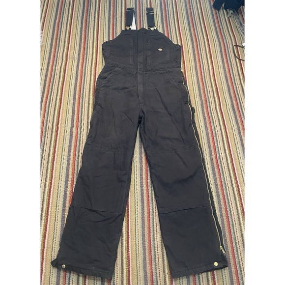 Dickies Quilted Lined Black Bib Cotton Pants‎ Overalls Size M Cargo Carpenter - Picture 1 of 8